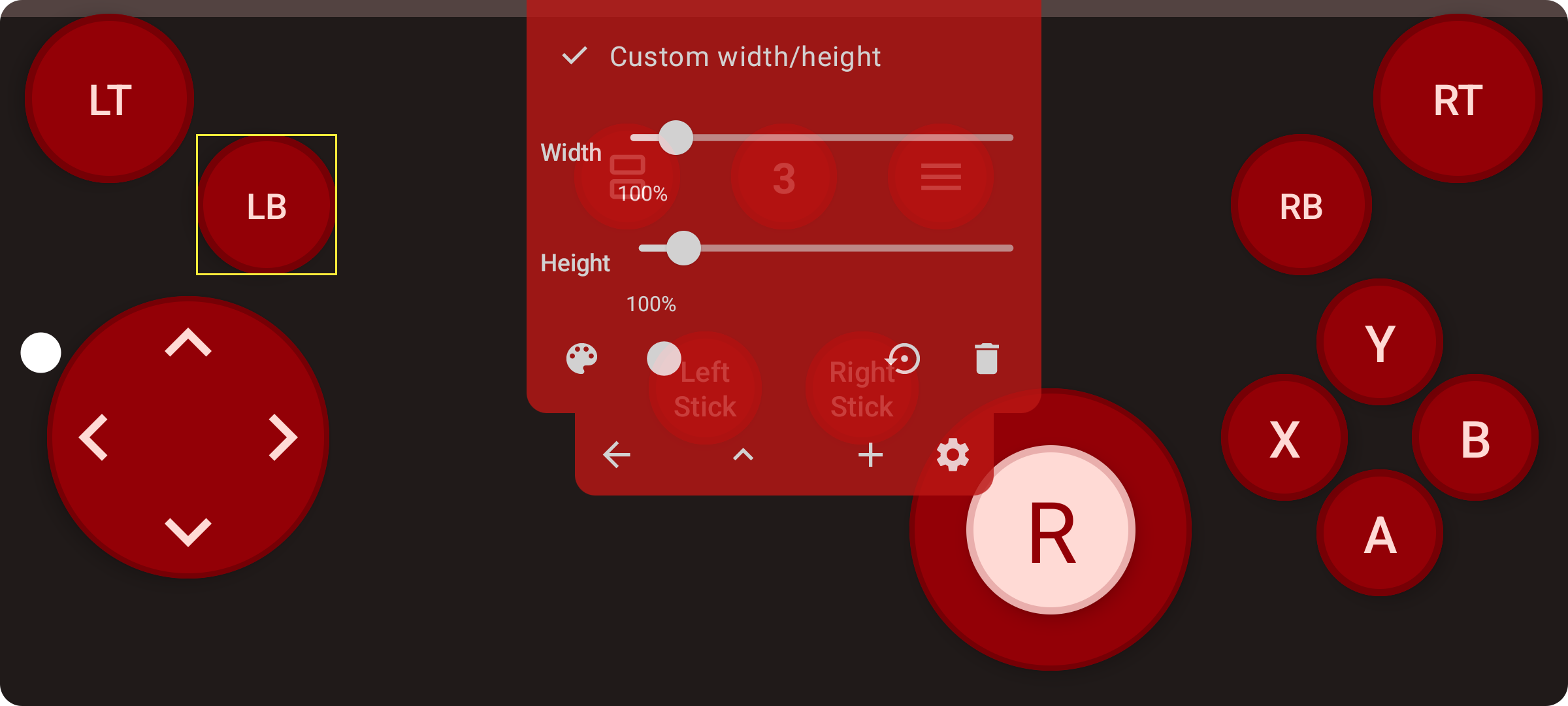Screenshot of the Layout Editor in Remote Gamepad app